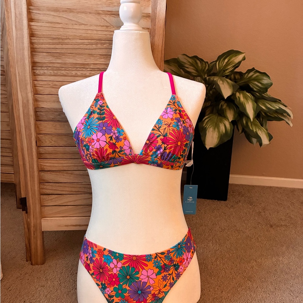 Cupshe Floral Bikini Set - Pink and Blue